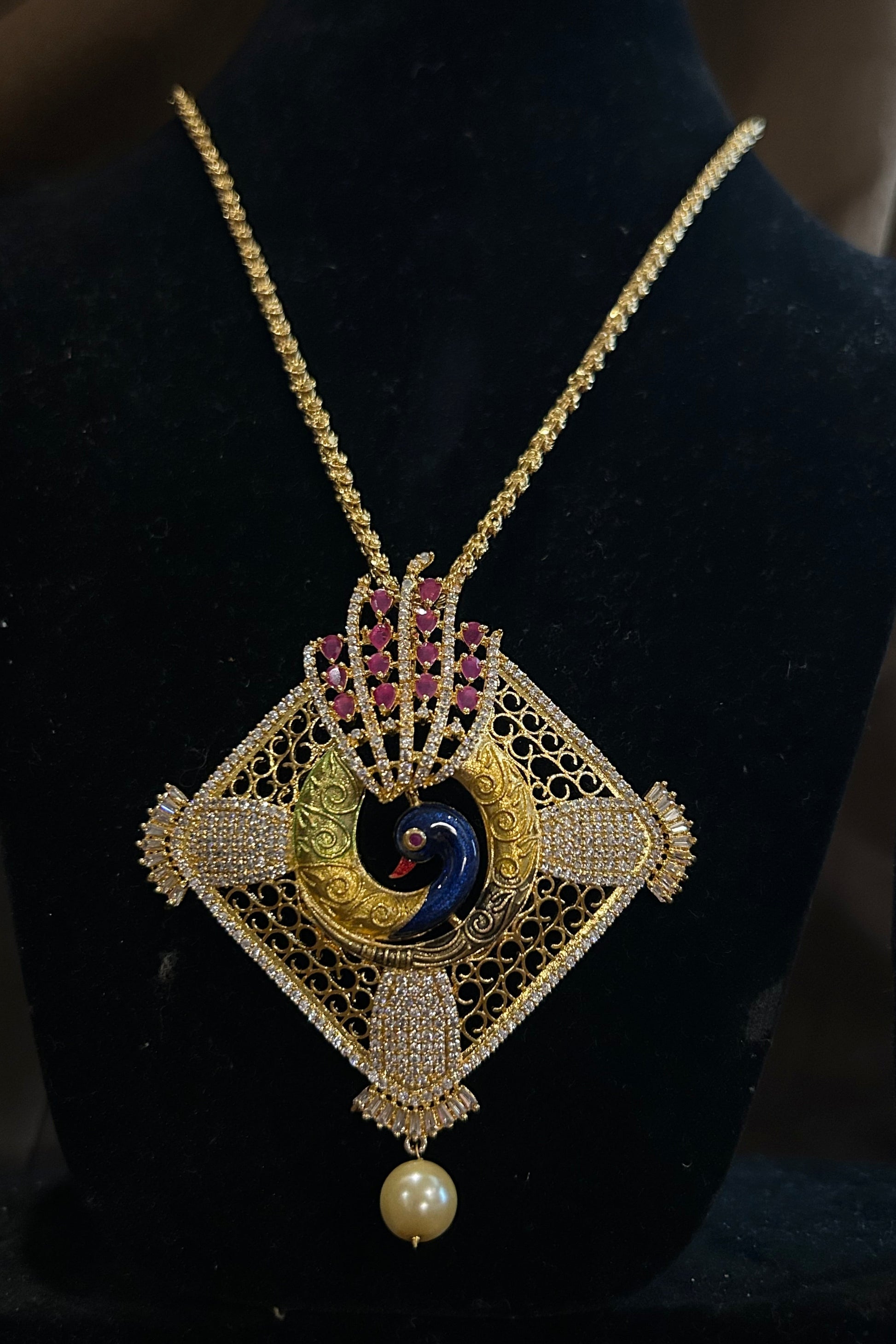 Diamond & Pearl Peacock Jewelry Set