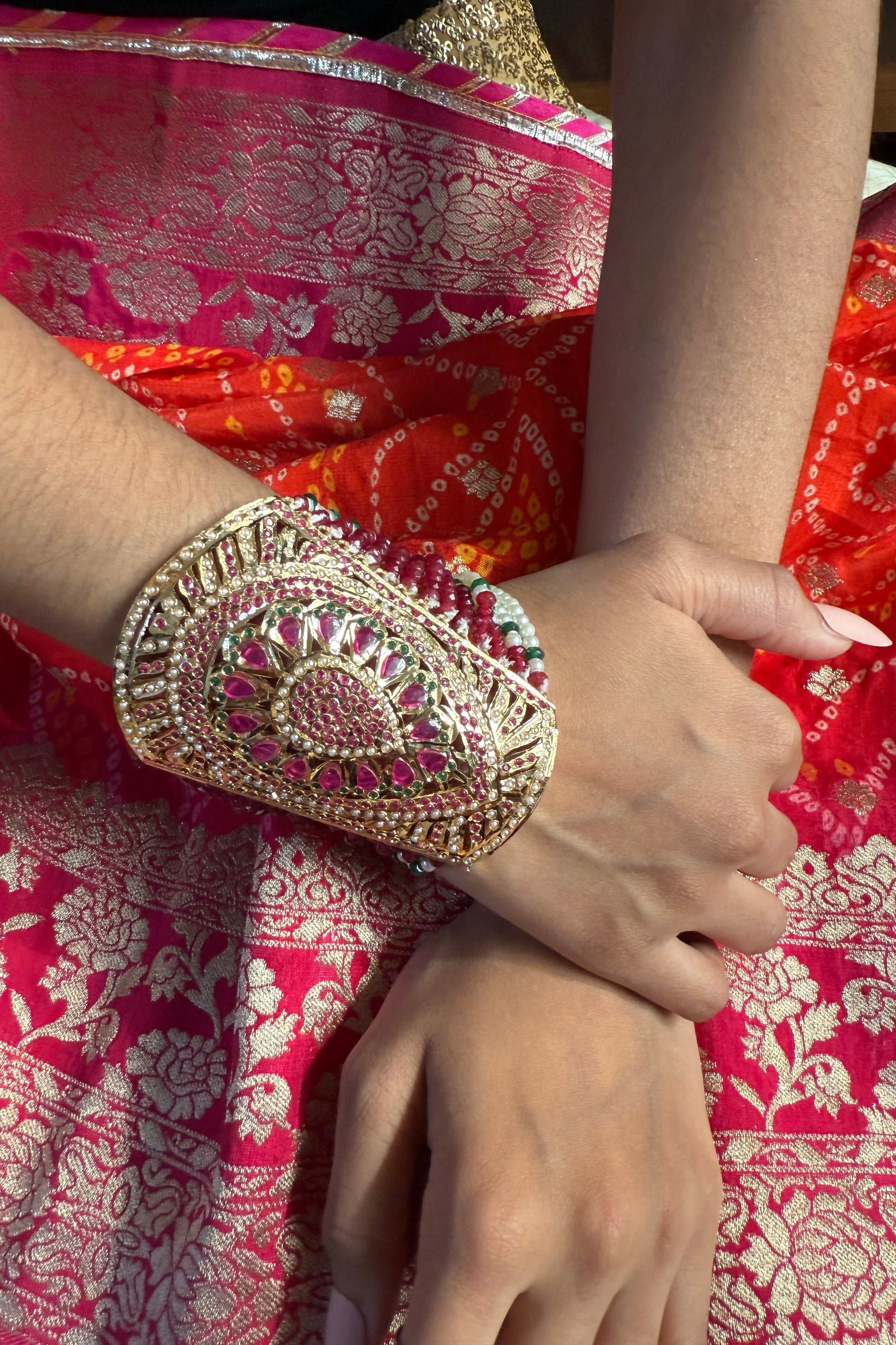 Statement Kundan Kada with Ruby Stones – Traditional Bridal Cuff Bracelet