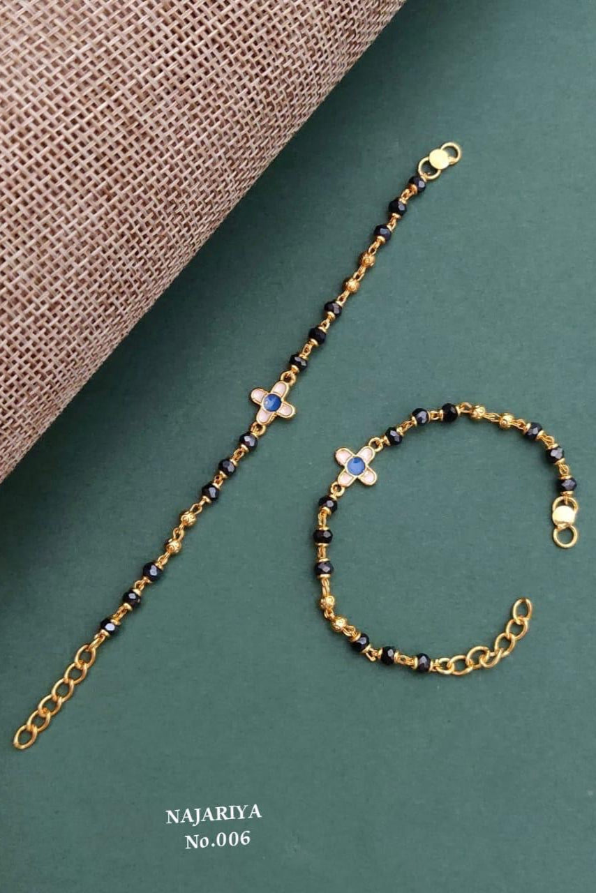 Trendy Gold-Plated Black Beaded  Nazariya Bracelets – Cute & Traditional Designs