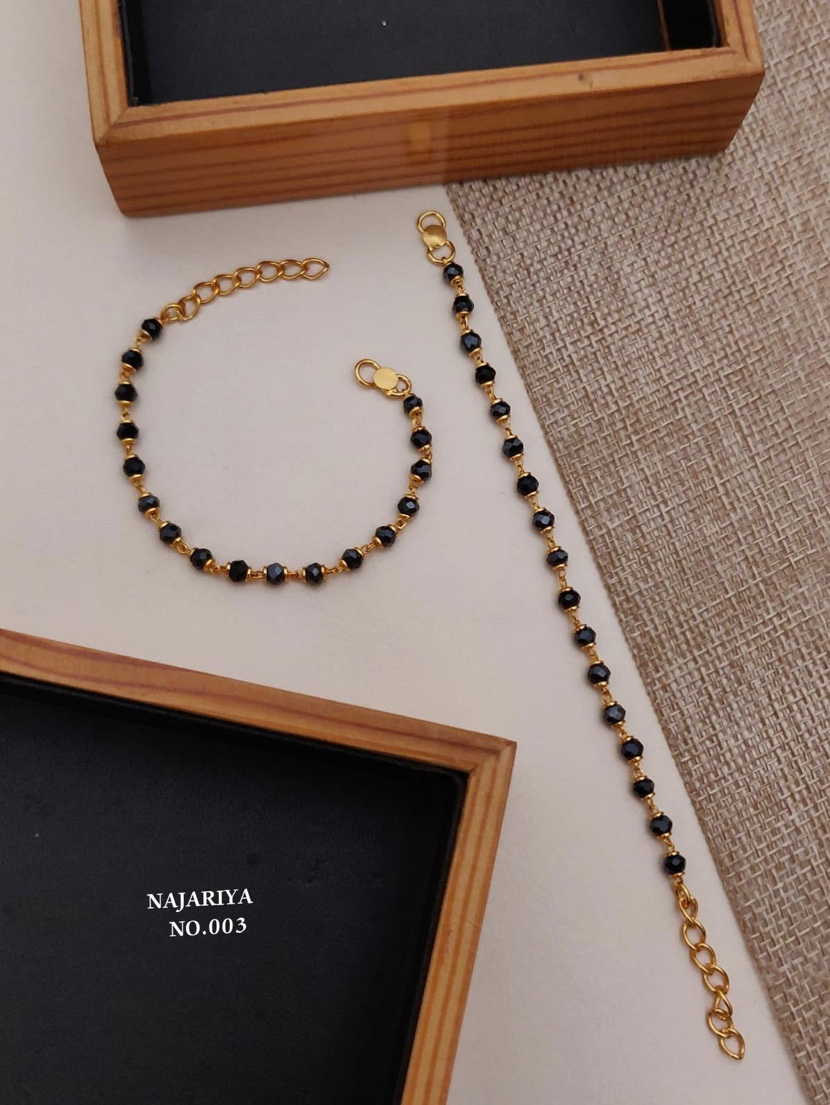 Trendy Gold-Plated Black Beaded Nazariya Bracelets – Cute & Traditional Designs-Daily Wear