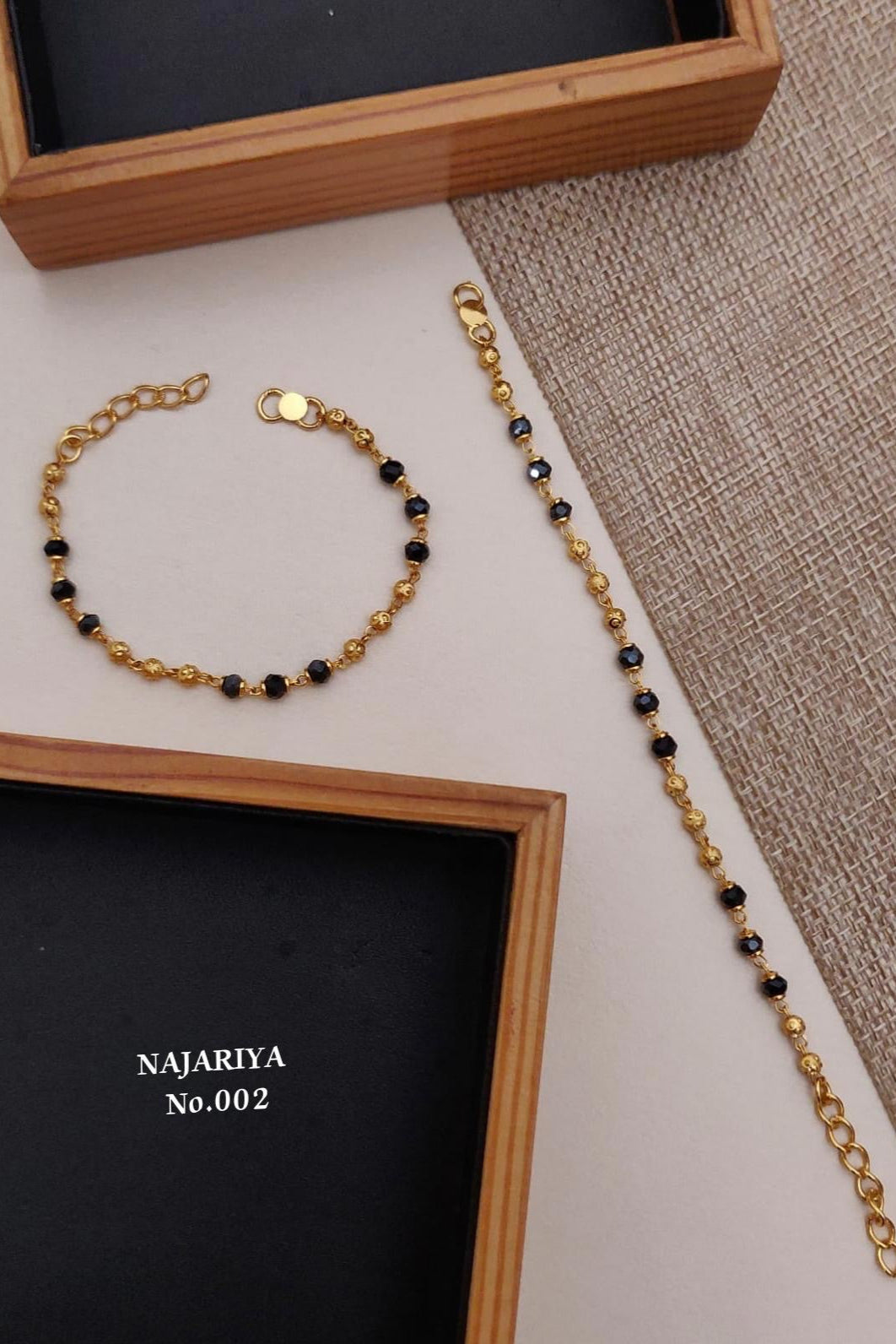 Trendy Gold-Plated Black Beaded Nazariya Bracelets – Cute & Traditional Designs-Daily Wear
