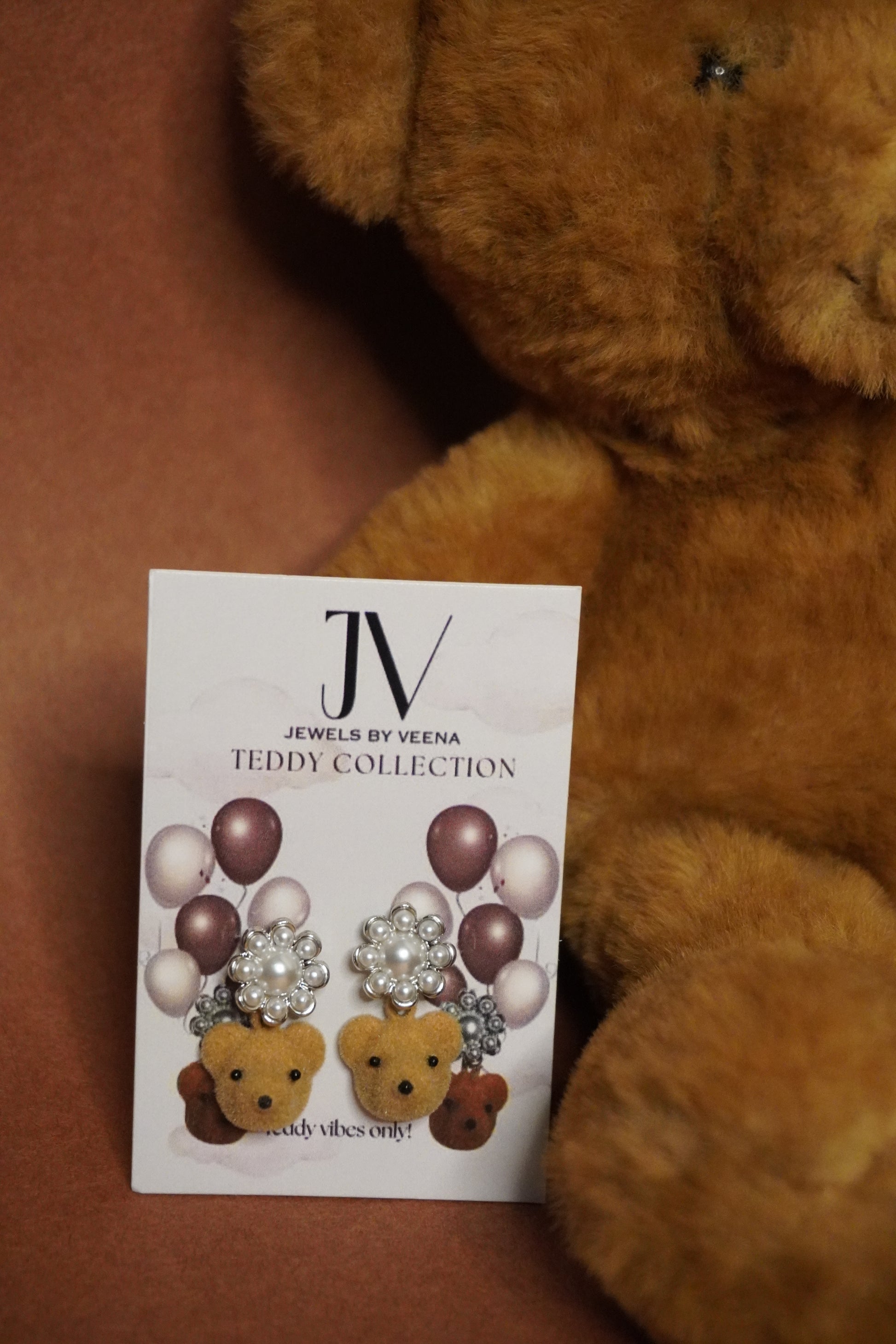 BLOOMY | Teddy Bear Earrings with Pearl Flower | Cute & Trendy Jewellery