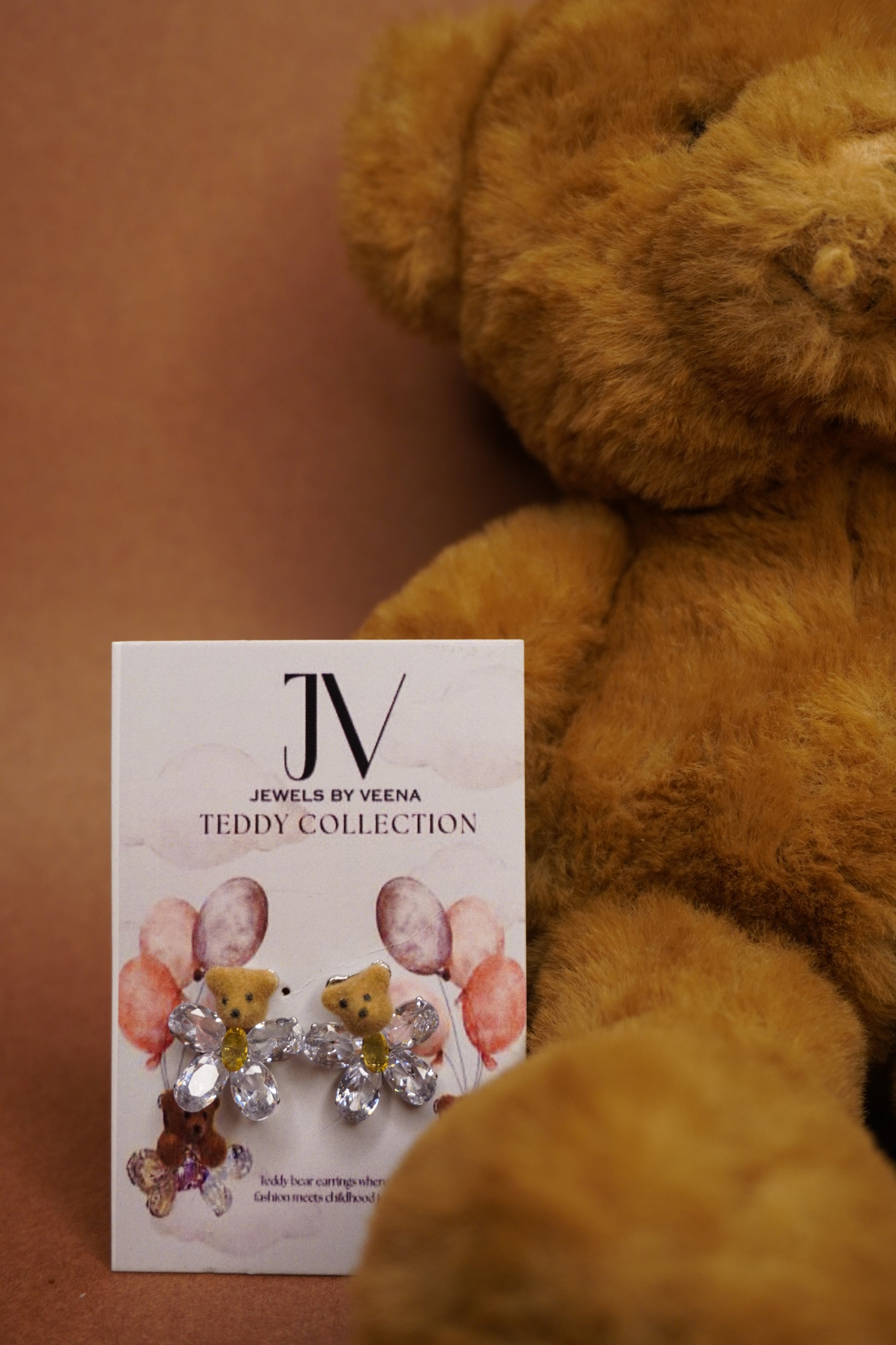 Glowy | Teddy Earrings | Sparkling Crystal Flower Bear Earrings for Women