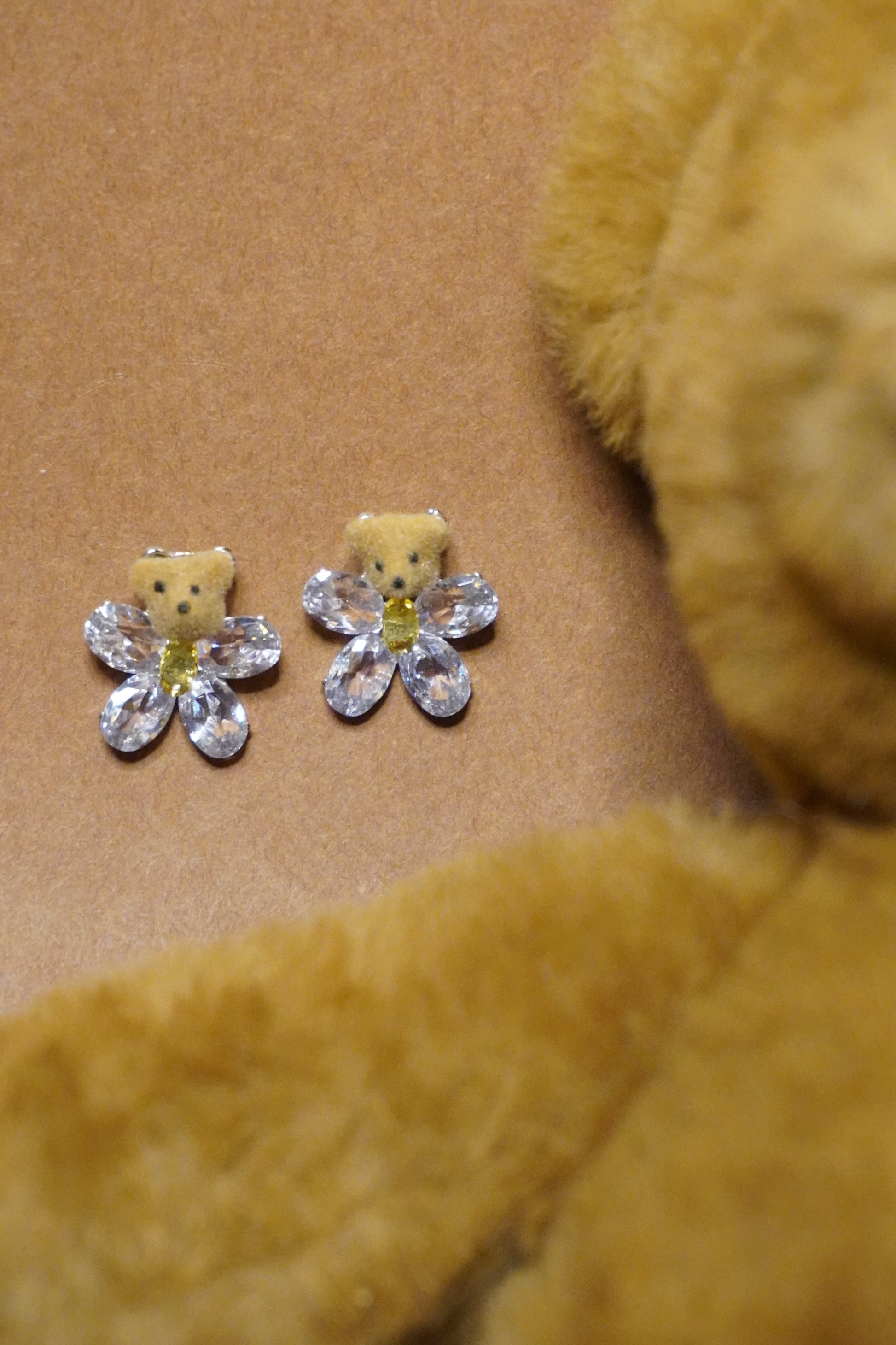 Glowy | Teddy Earrings | Sparkling Crystal Flower Bear Earrings for Women