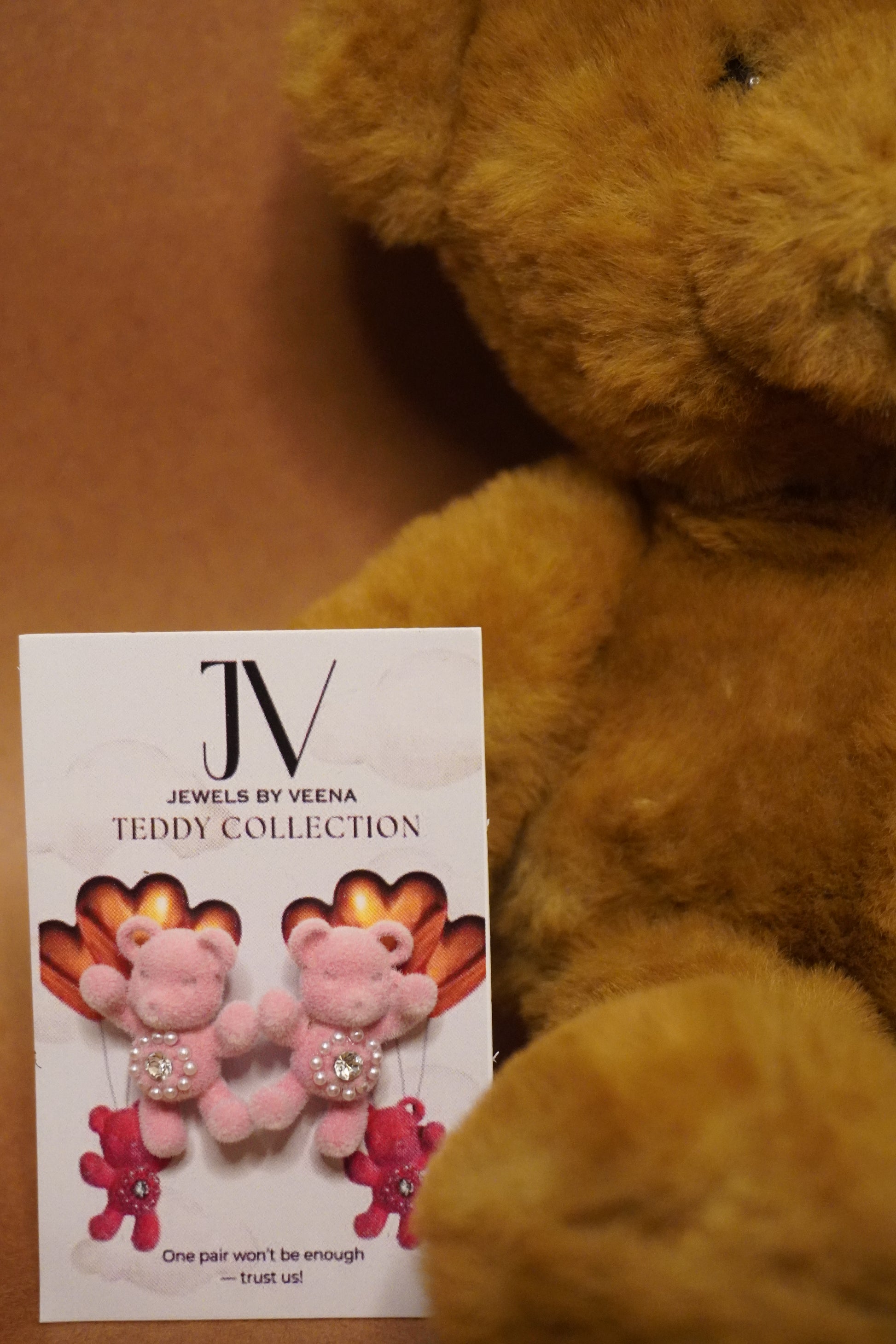 Boo | Teddy Earrings | Pink Plush Bear Earrings with Pearl Belly for Women