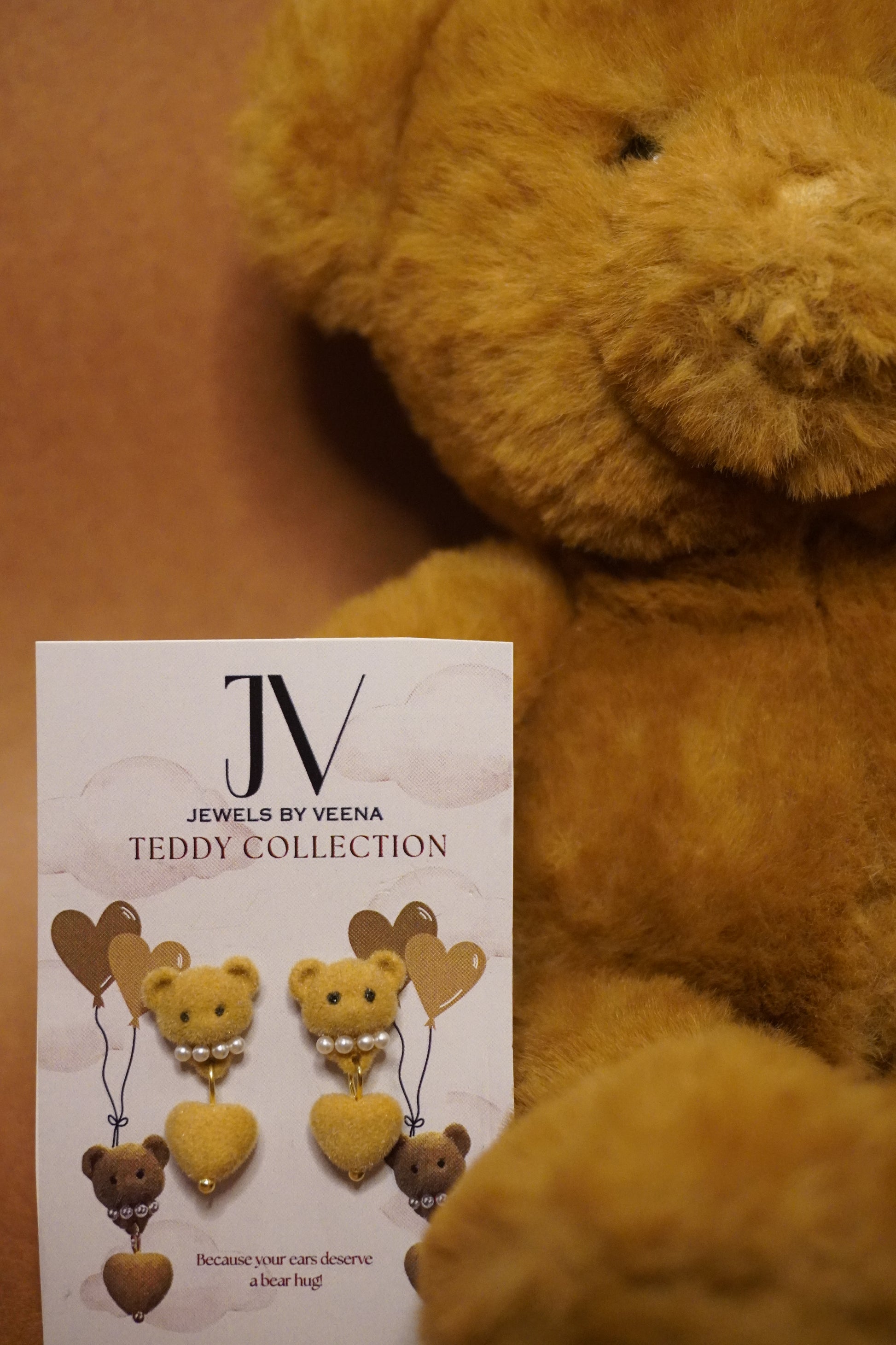 Honey| Teddy Earrings | Plush Bear Earrings with Pearl Choker & Heart Drop