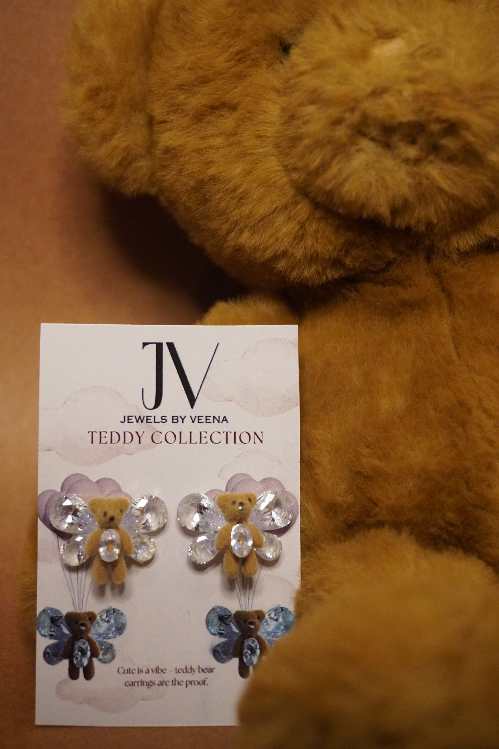 Crystal Wing Teddy Earrings | Sparkling Teddy Bear Jewellery by Veena
