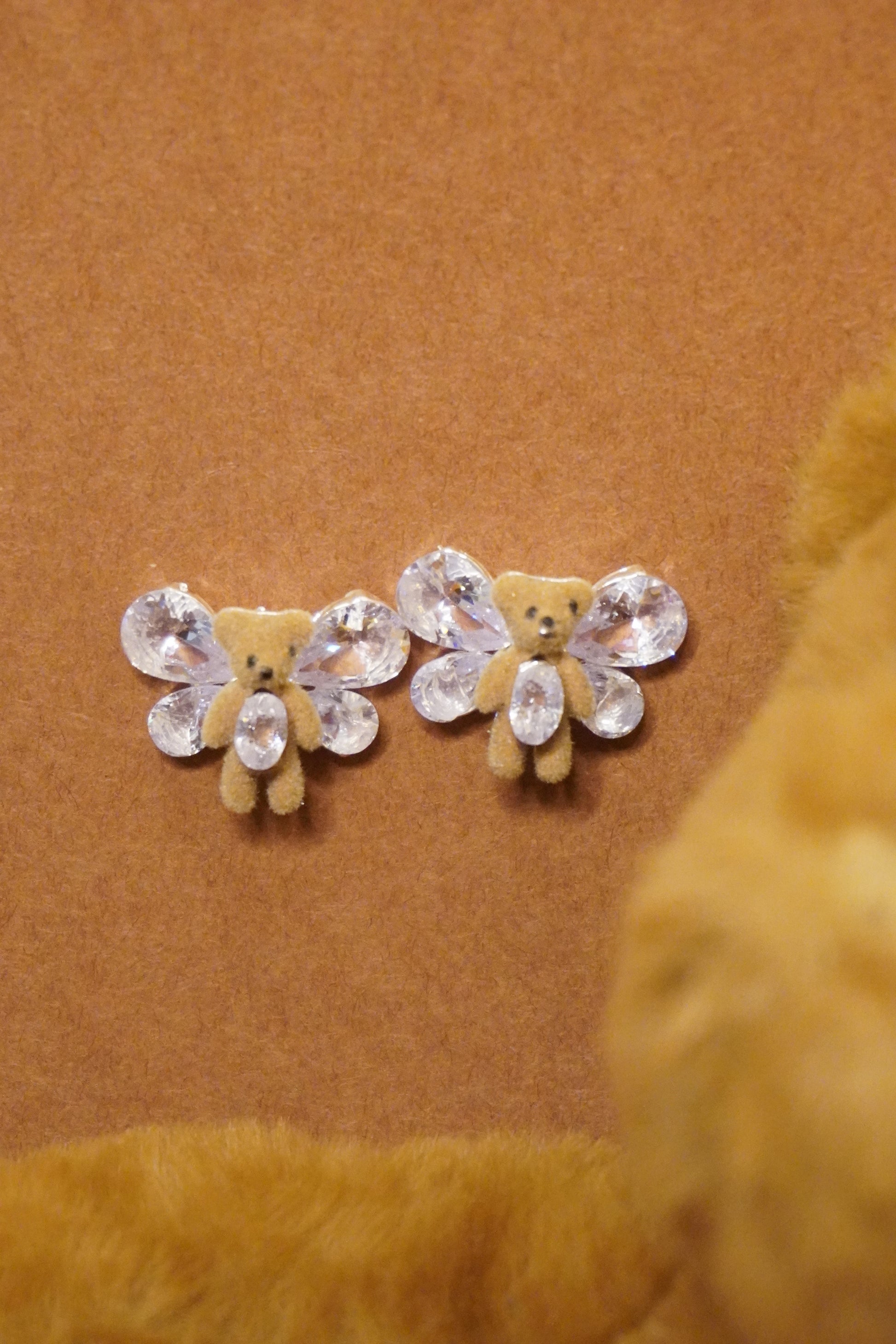Crystal Wing Teddy Earrings | Sparkling Teddy Bear Jewellery by Veena