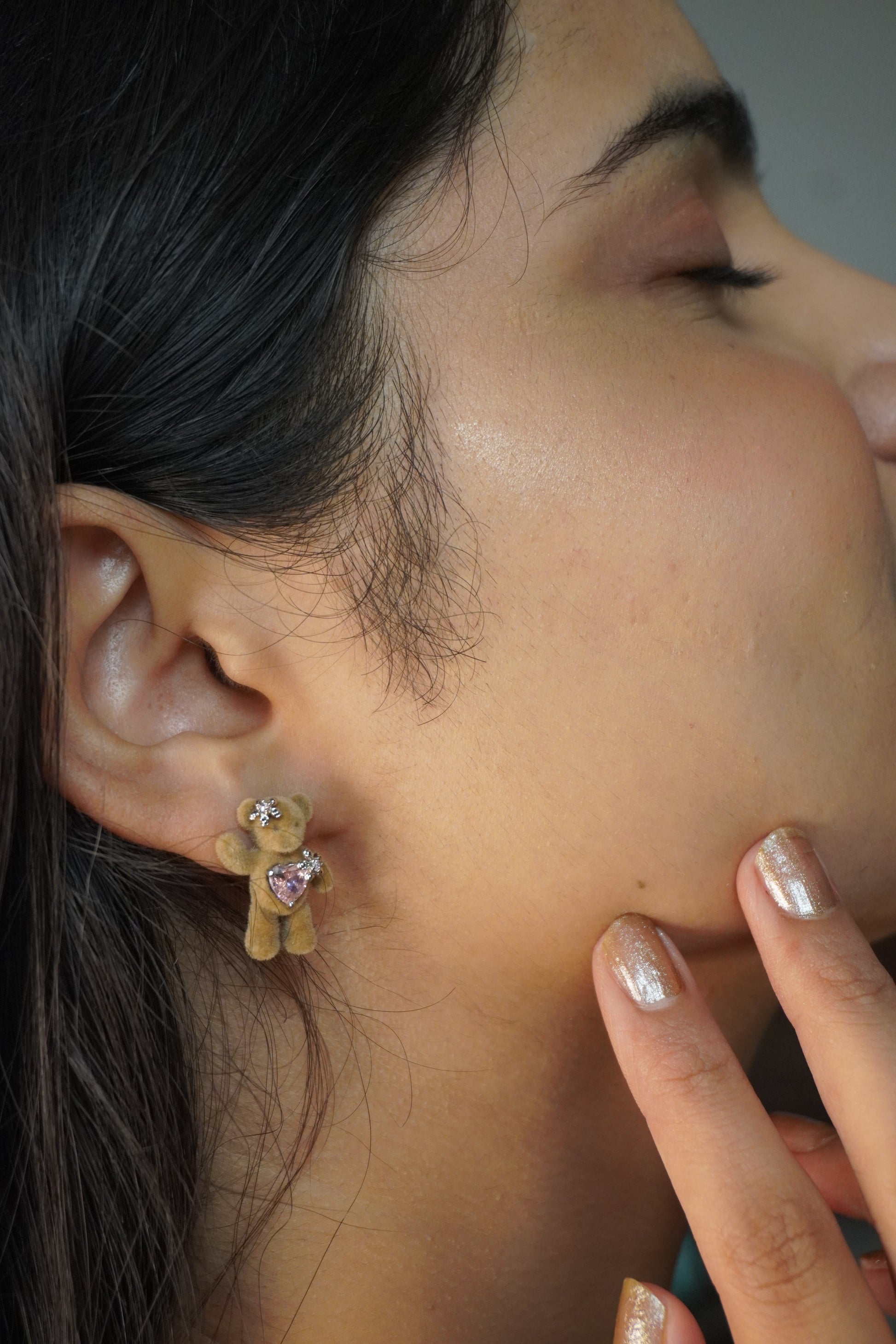 Lovsy | Teddy Earrings | Cute Pink Heart Bear Earrings for Women Online