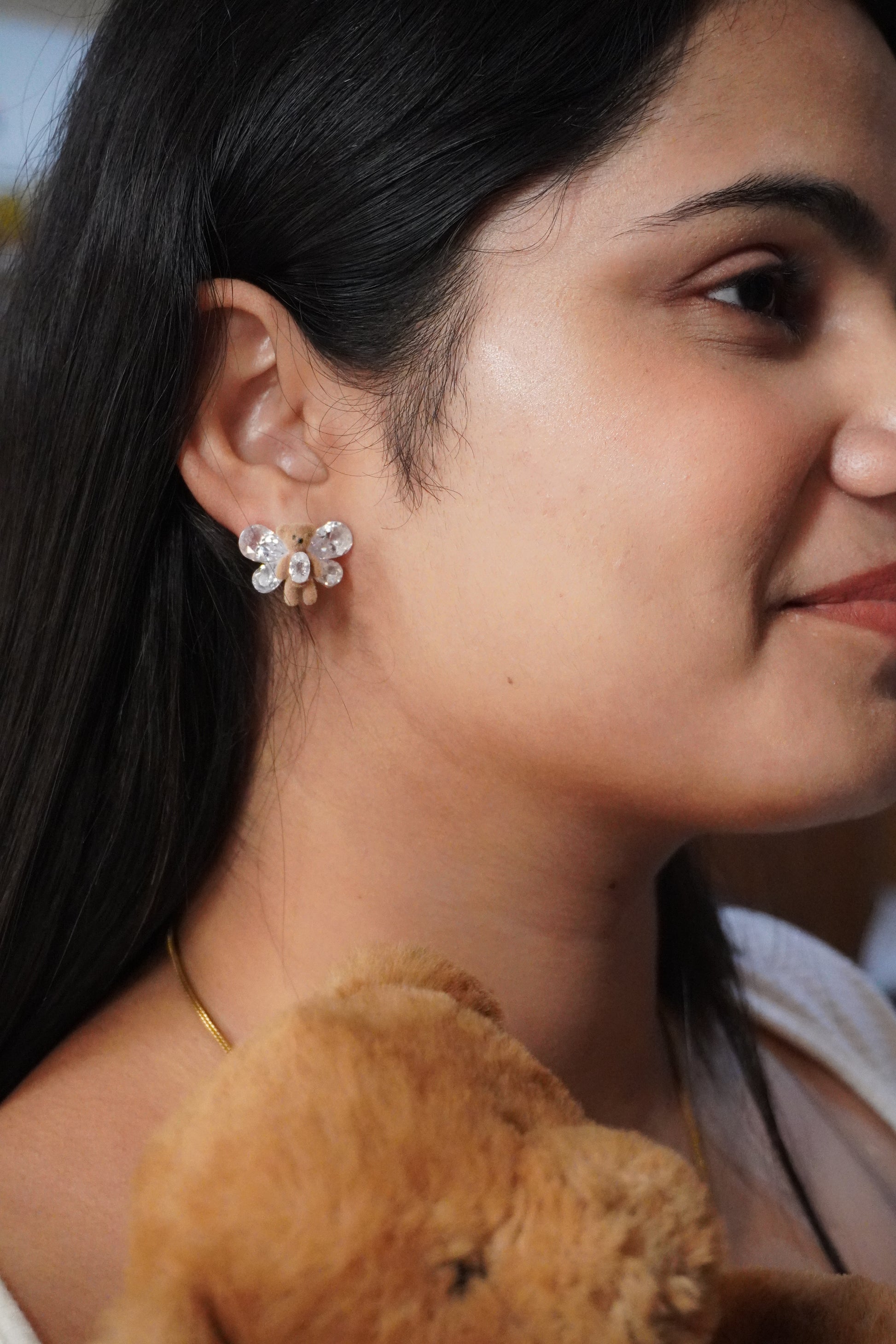 Glowy | Teddy Earrings | Sparkling Crystal Flower Bear Earrings for Women