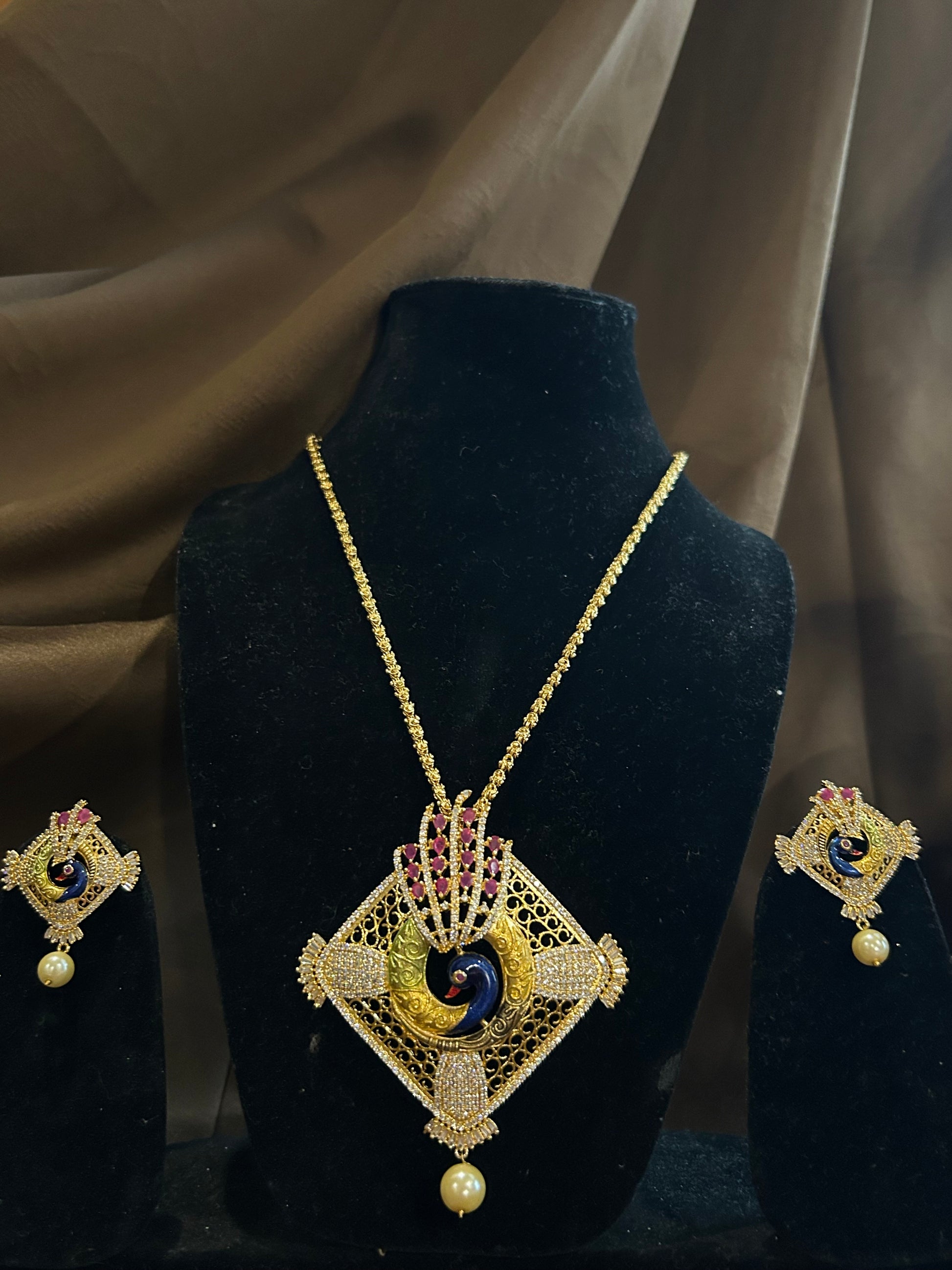 Diamond & Pearl Peacock Jewelry Set