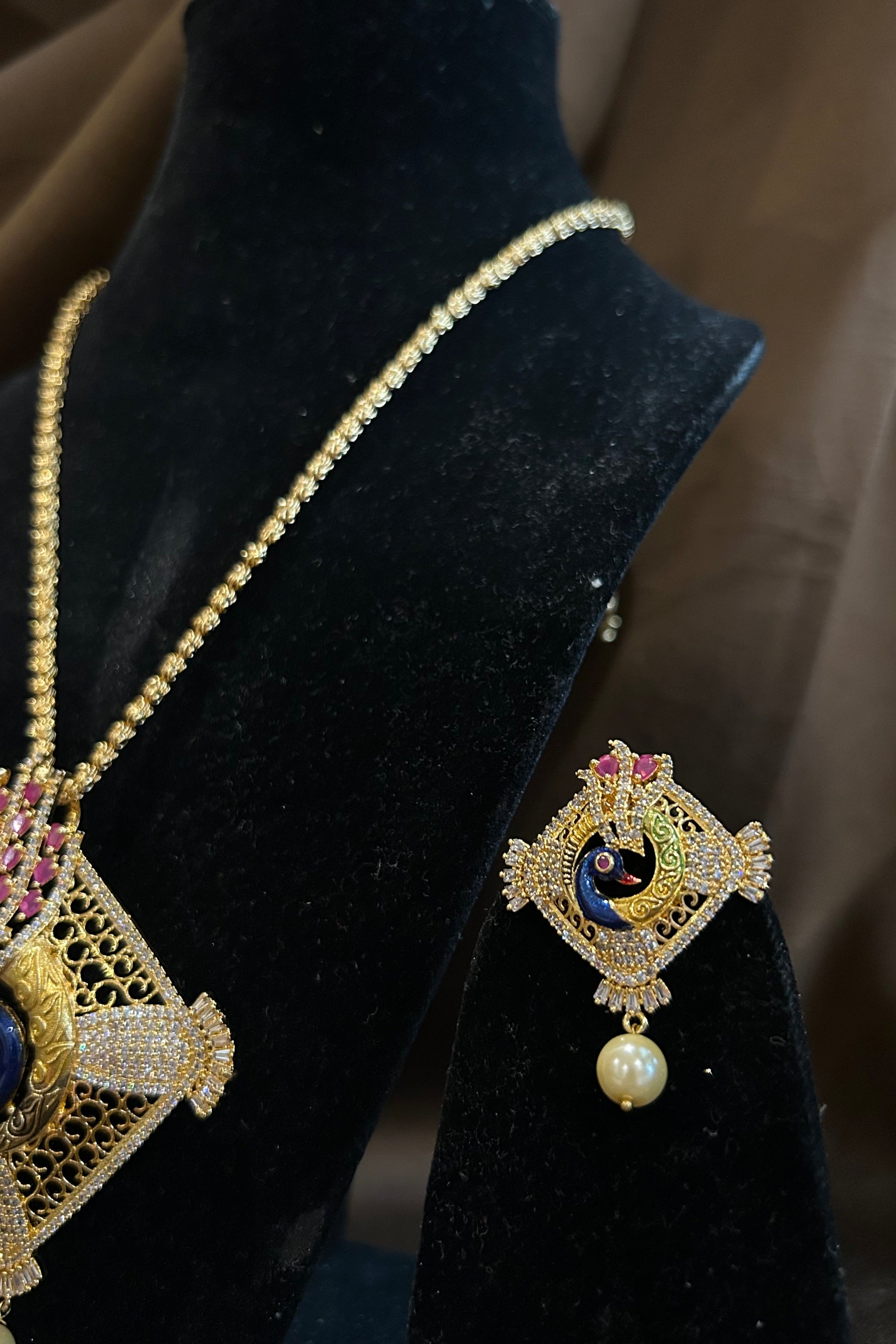 Diamond & Pearl Peacock Jewelry Set