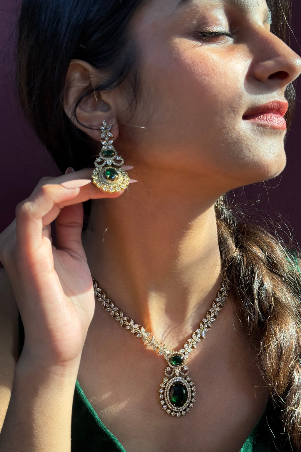 Stunning Gold and Green Stone Jewelry Set – Perfect for Bridesmaids & Celebrations”