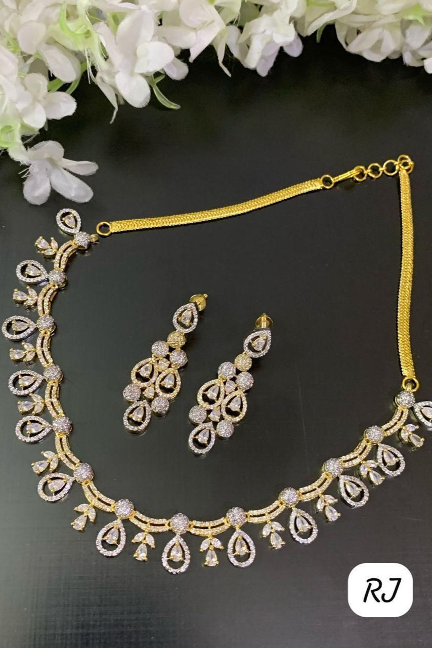 elegant American diamond necklace set for women - gold finish