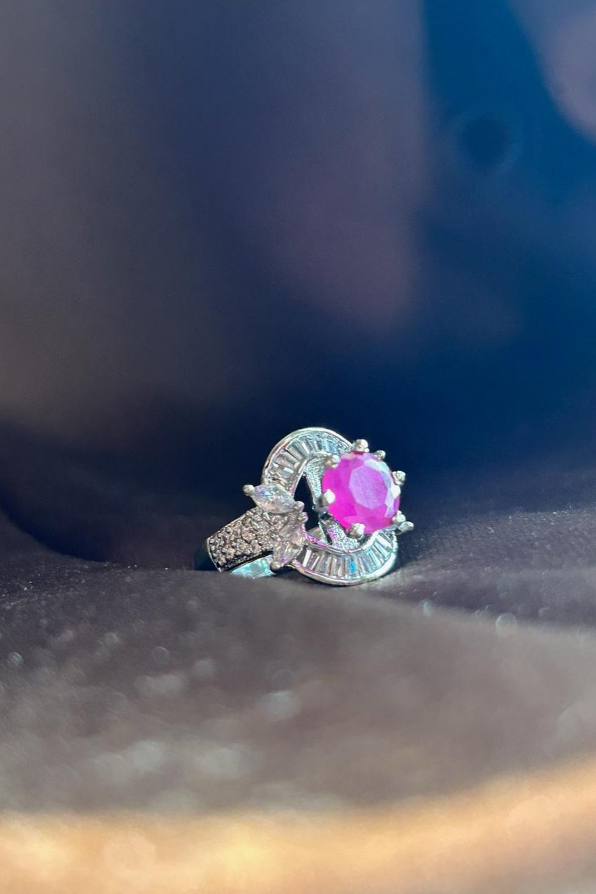 ELEGANT RUBY HALO RING WITH DIAMOND ACCENTS