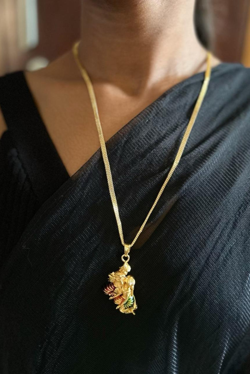 Gold Plated Krishna Pendant Necklace with Enamel Detailing – Traditional Divine Jewelry