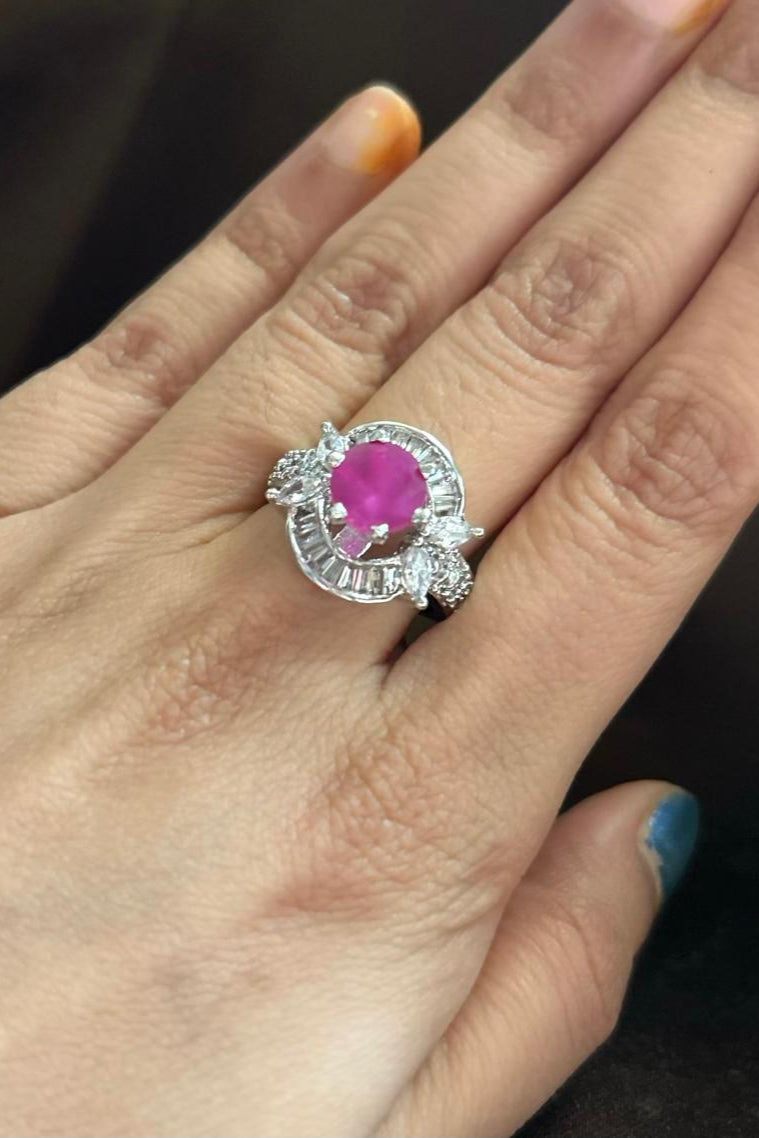 ELEGANT RUBY HALO RING WITH DIAMOND ACCENTS