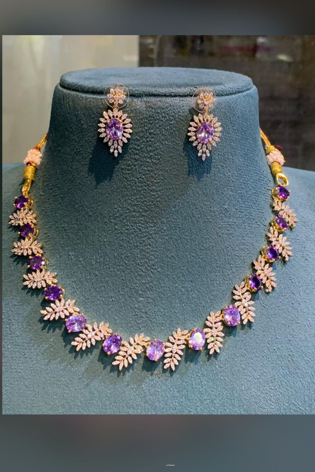 Elegant Amethyst & CZ Floral Necklace Set | Purple Stone & Dainty Gold Jewelry