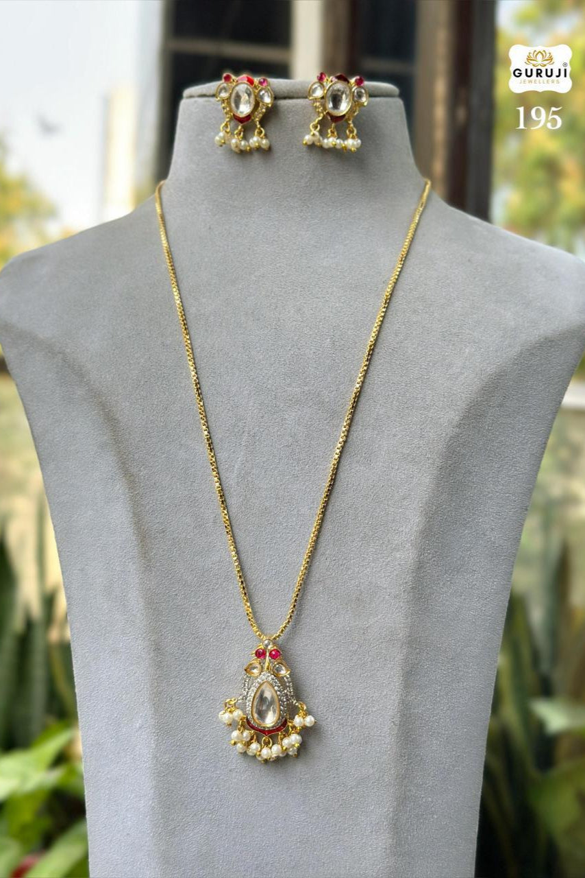 Traditional Kundan & Pearl Necklace Set | Red Stone & Clear Stone Pendant