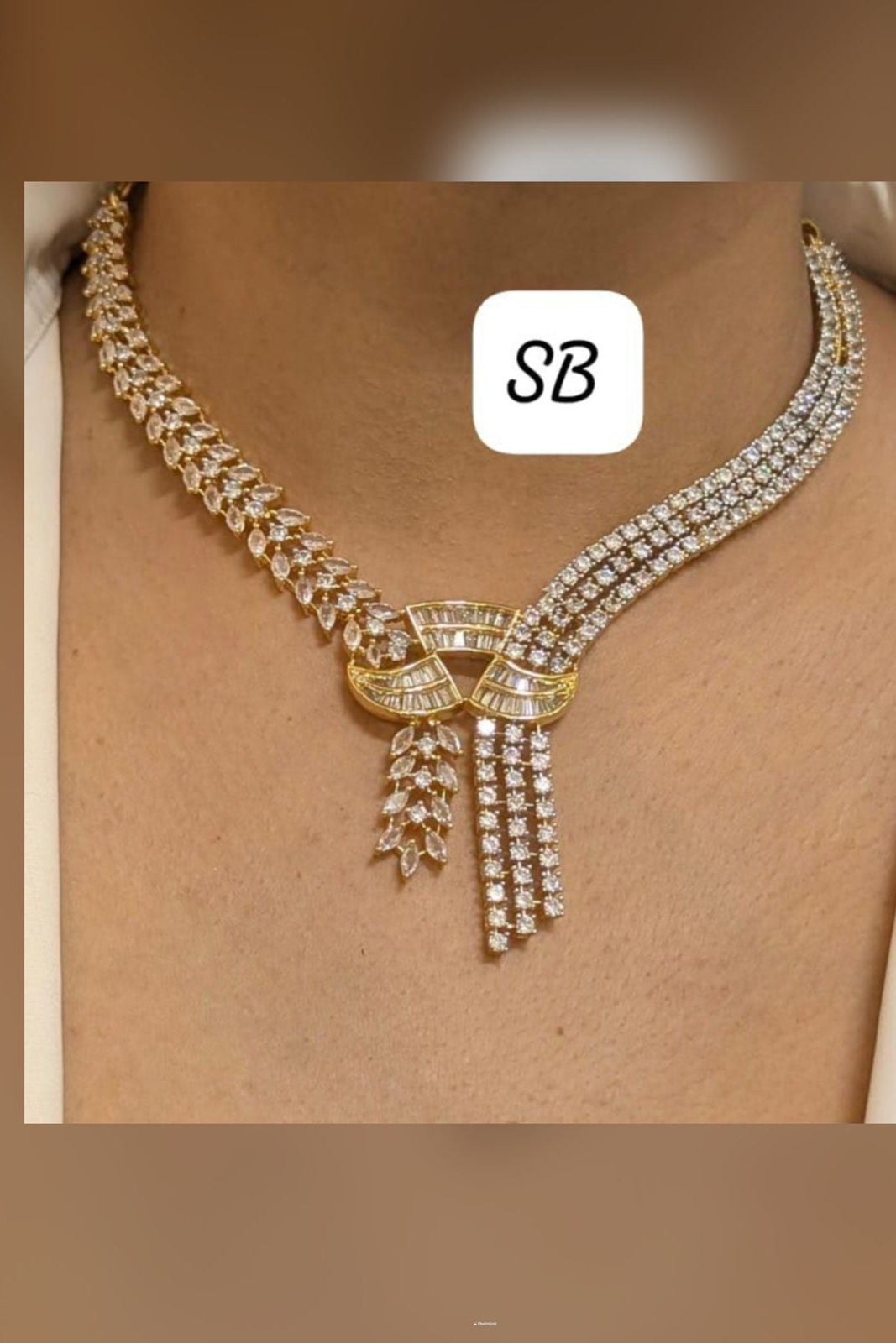Gold-Plated American Diamond Choker Necklace Set with Matching Earrings – Elegant Party & Bridal Wear Jewelry