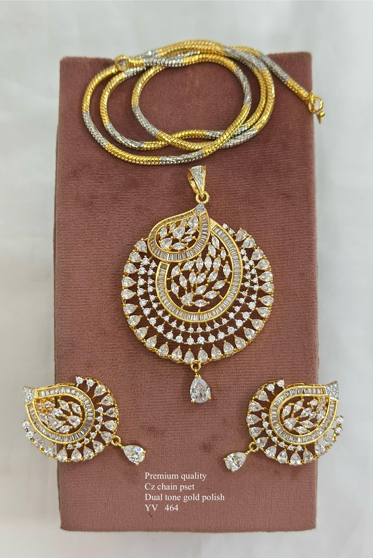 Premium Dual-Tone CZ Necklace Set | Sparkling Statement Pendant & Earrings