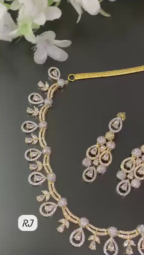 elegant American diamond necklace set for women - gold finish