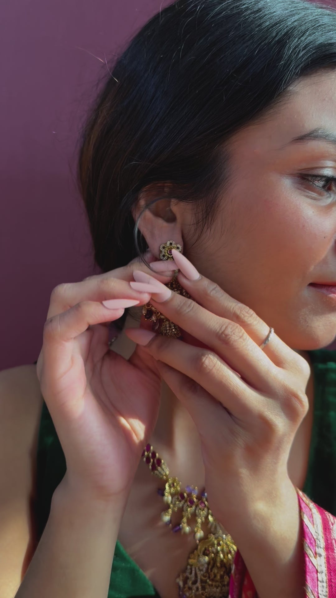 Lakshmi Temple Necklace Set with Amethyst Drops & Kundan Work – Bridal Heritage Jewelry