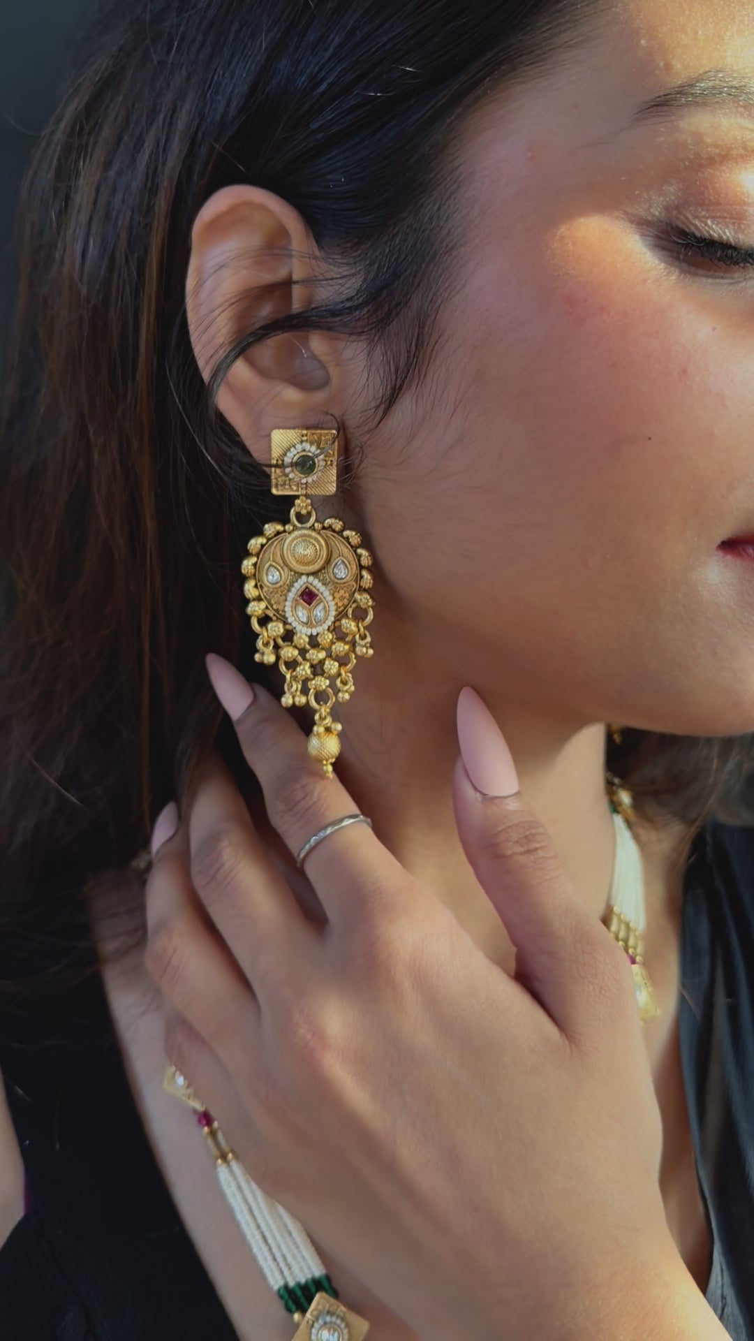 Royal  Necklace Set with Pearl Beads & Antique Gold Finish – Bridal Jewelry
